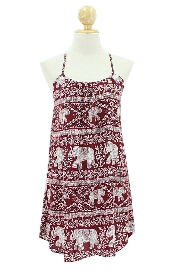 Lockeres Sommerkleidchen/langes Sommertop Elli in rot mit Elefanten